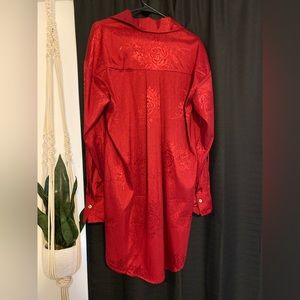 Fashion Nova red, button-down dress with floral details. Size Small. Brand new.